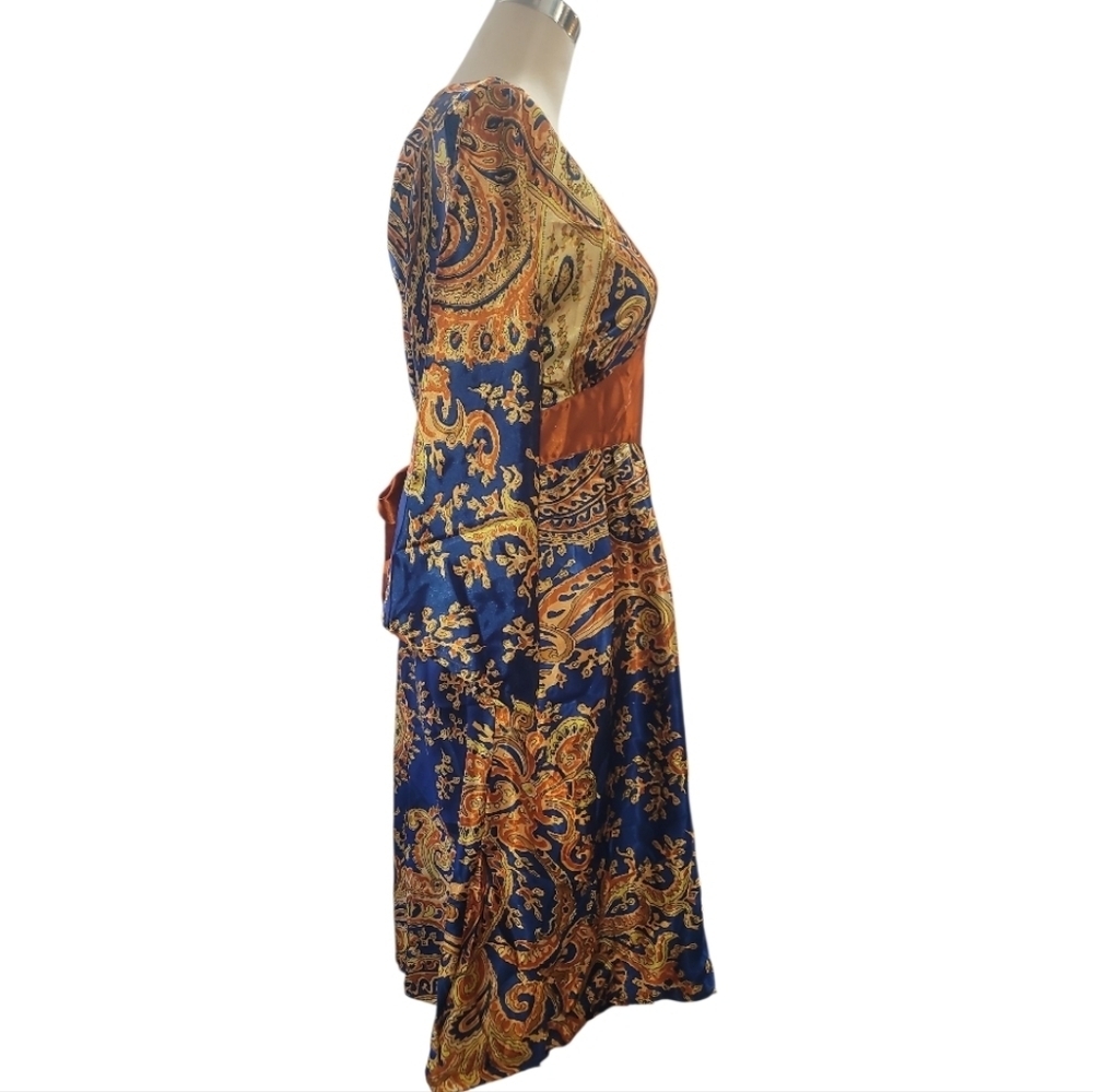 Speed Control blue gold rust print satin kimono midi dress Large nwt - Picture 5 of 7